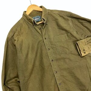 Woolrich Mens Flannel Shirt Large Olive Green Cotton Button Down Made in USA